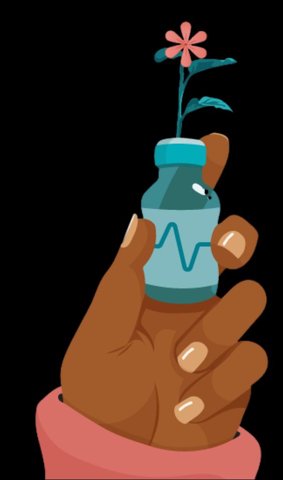 Hand holding vial with flower